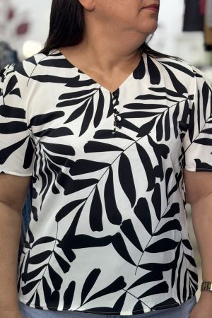 Blusa Social c/ estampa preta - Ellen Modas
