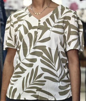 Blusa Social c/ estampa verde - Ellen Modas