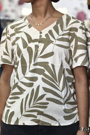Blusa Social c/ estampa verde - Ellen Modas