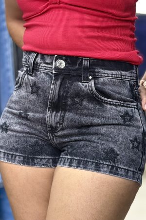 Short Jeans Grafite c/ Bordado (estrela) - Ellen Modas